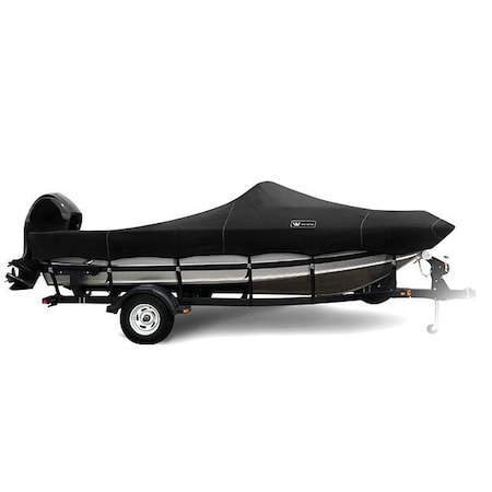 Eevelle Boat Cover ALUMINUM FISHING High Windshield, Outboard Fits 12ft 6in L up to 88in W Black SBAFH1288B-BLK